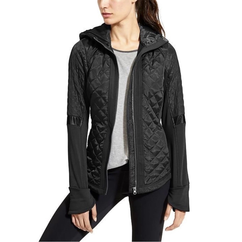 Athleta Quilted Black Rock Springs Jacket Hood Women’s Small Full Zip Pockets